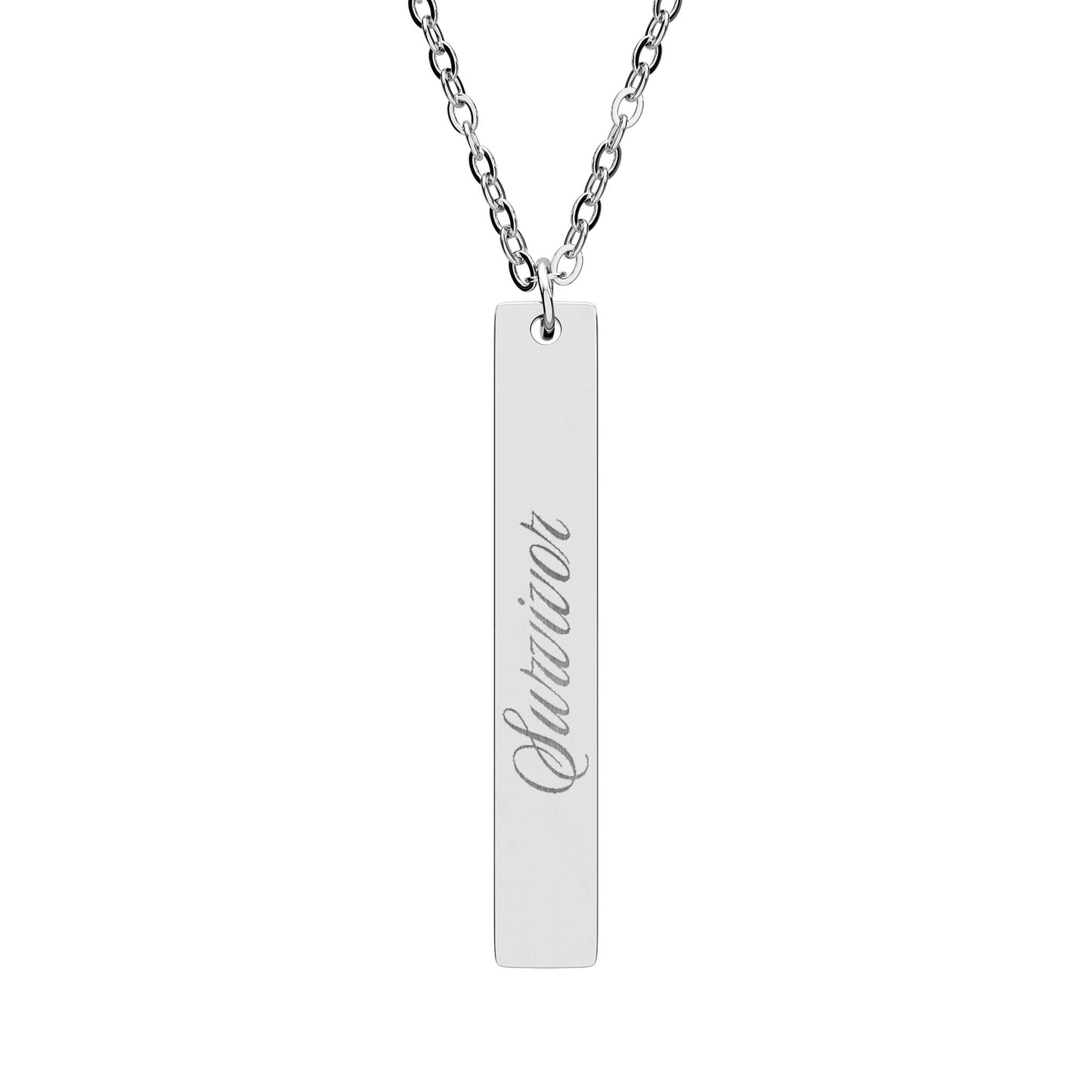 Survivor Engraved Vertical Bar Necklace