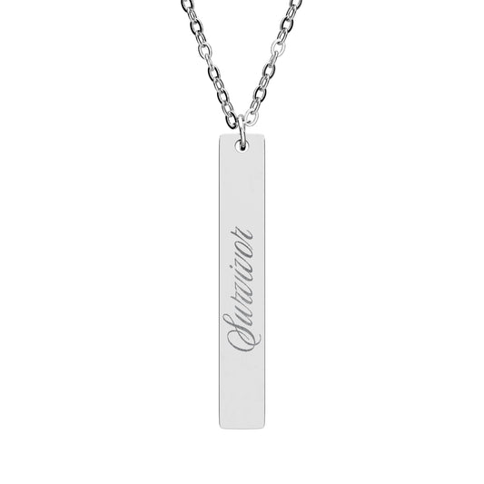 Survivor Engraved Vertical Bar Necklace