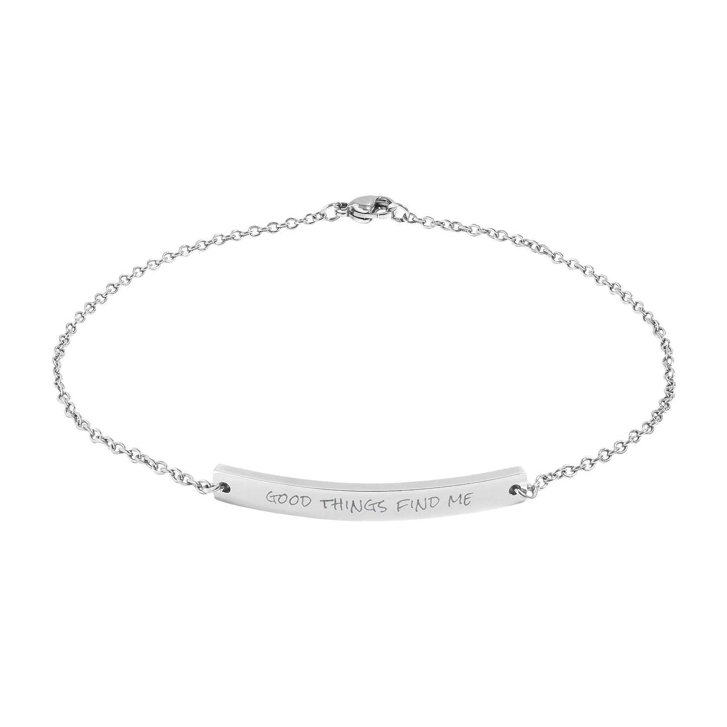 Good Things Find Me Engraved Curved Bar Anklet