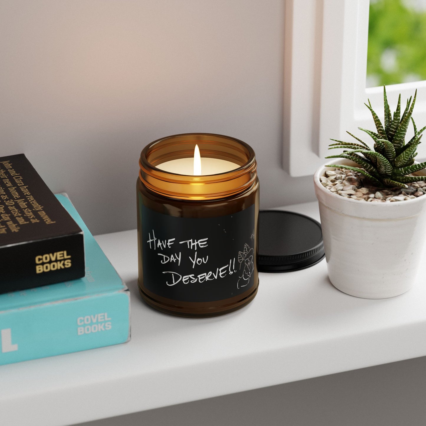 Have the Day You Deserve Scented Soy Candle – Relaxing Gift for Self-Care, Home Decor, Mindfulness, Cocoa, Burn for Motivation