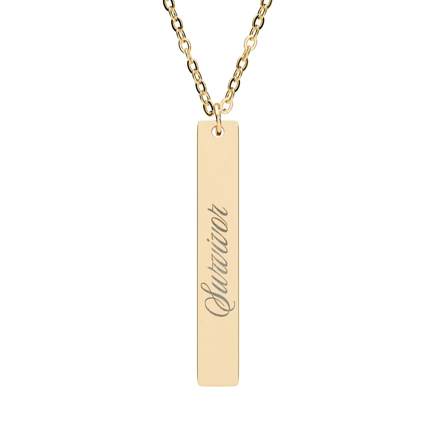 Survivor Engraved Vertical Bar Necklace