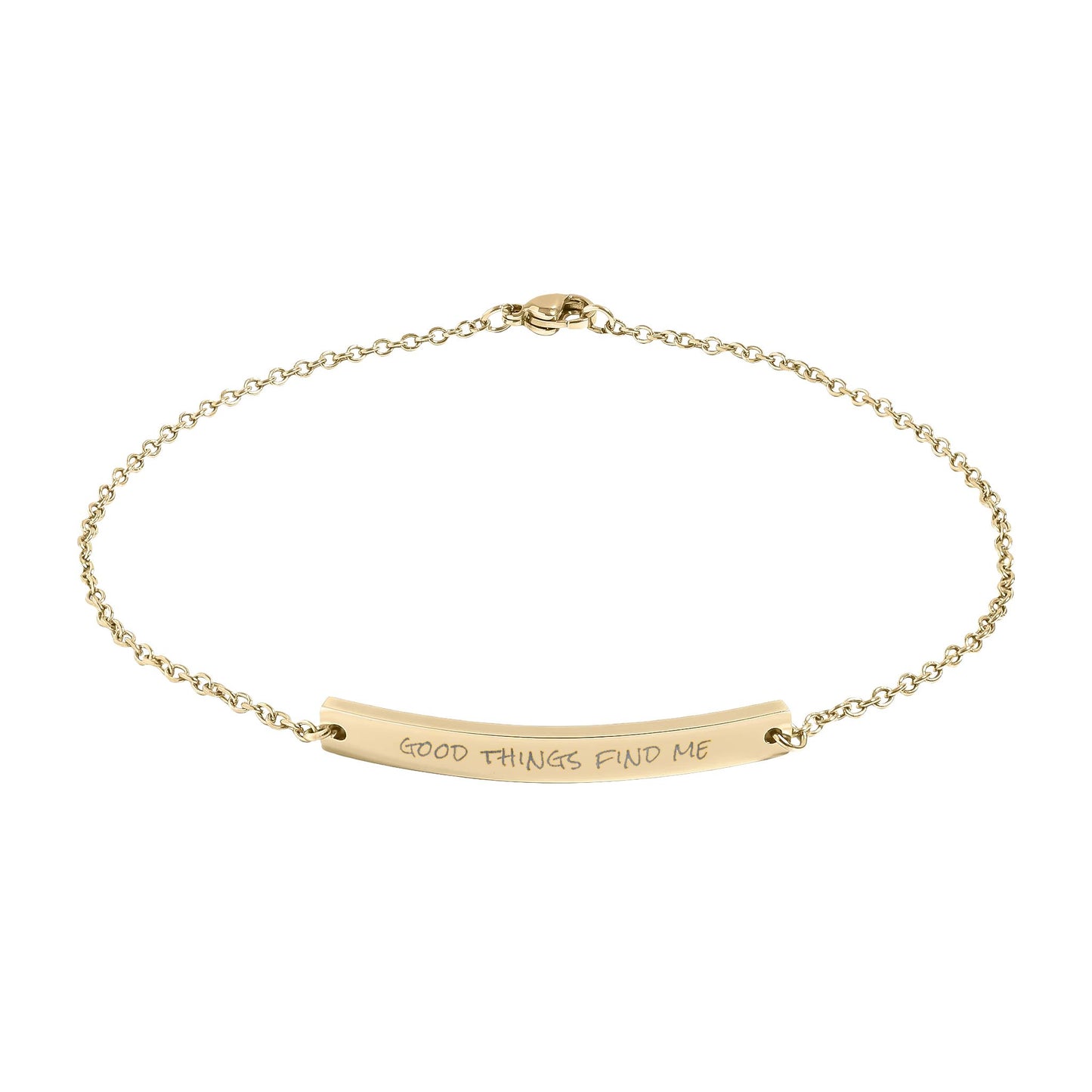 Good Things Find Me Engraved Curved Bar Anklet
