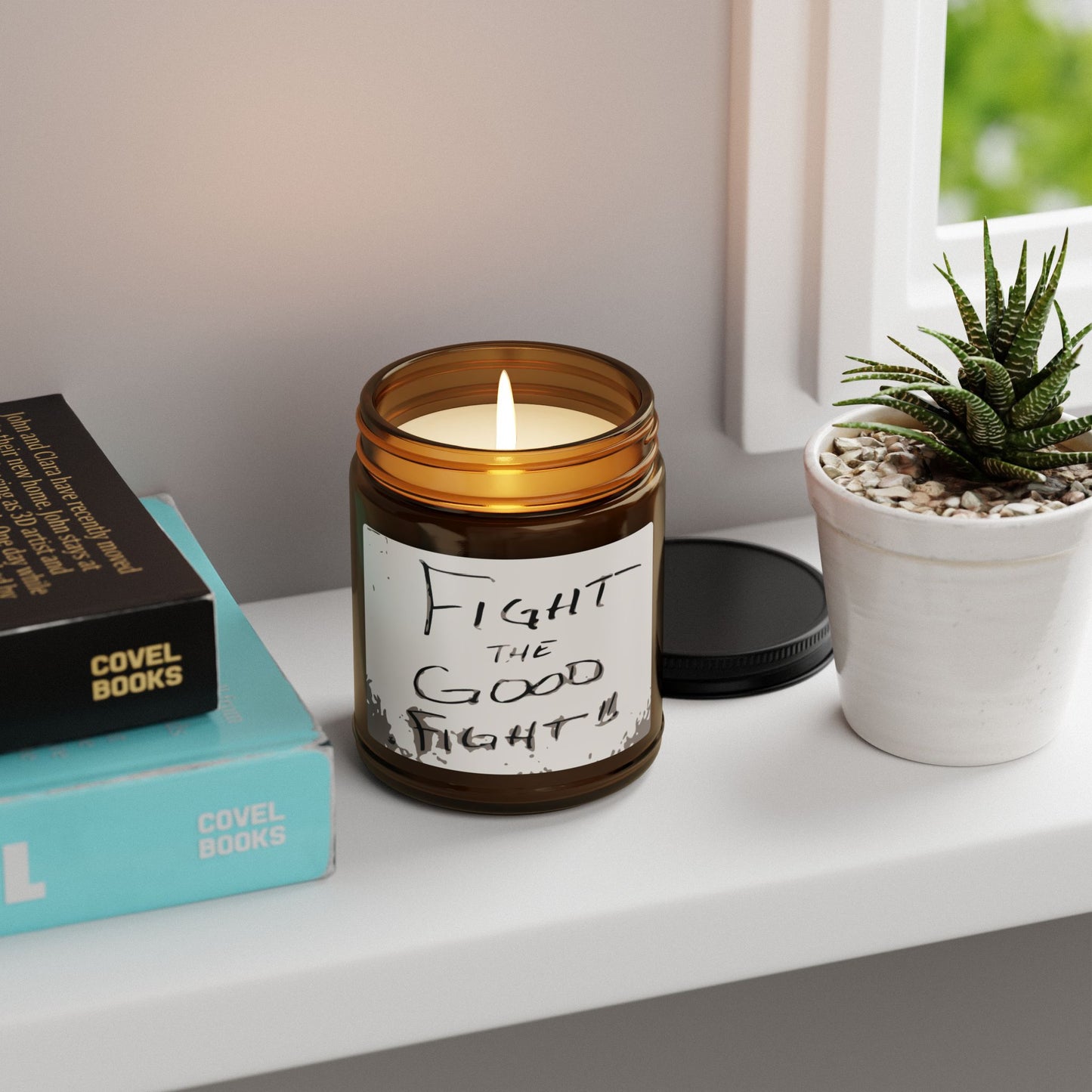 Fight the Good Fight Scented Soy Candle – Relaxing Gift for Self-Care, Home Decor, Mindfulness, Cocoa, Burn for Motivation