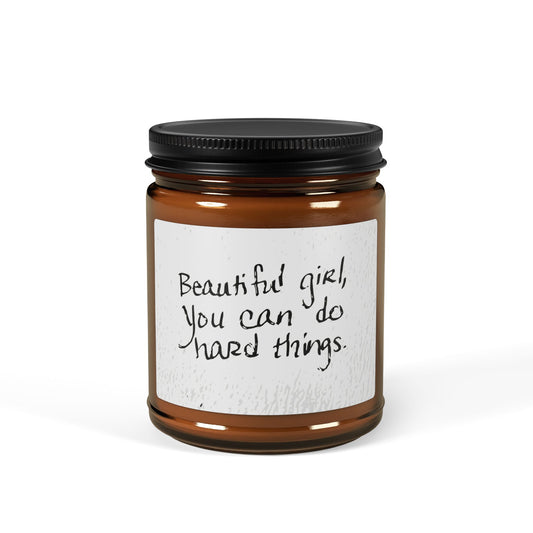 Beautiful Girl You Can Do Hard Things Scented Soy Candle – Relaxing Gift for Self-Care, Home Decor, Mindfulness, Cocoa, Burn for Motivation
